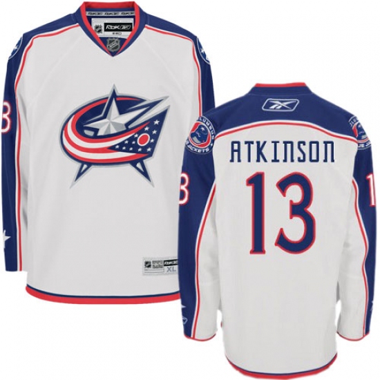 Women's Reebok Columbus Blue Jackets 13 Cam Atkinson Authentic White Away NHL Jersey