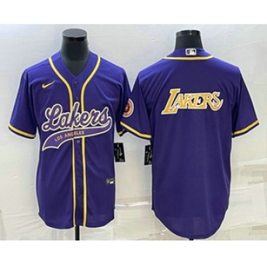 Men's Los Angeles Lakers Purple Big Logo Cool Base Stitched Baseball Jerseys