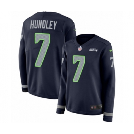 Women's Nike Seattle Seahawks 7 Brett Hundley Limited Navy Blue Therma Long Sleeve NFL Jersey