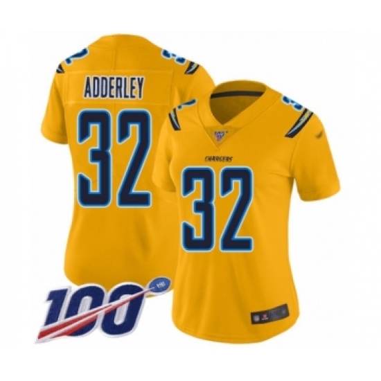 Women's Los Angeles Chargers 32 Nasir Adderley Limited Gold Inverted Legend 100th Season Football Jersey