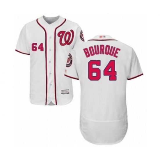 Men's Washington Nationals 64 James Bourque White Home Flex Base Authentic Collection Baseball Player Jersey