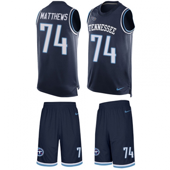 Men's Nike Tennessee Titans 74 Bruce Matthews Limited Navy Blue Tank Top Suit NFL Jersey