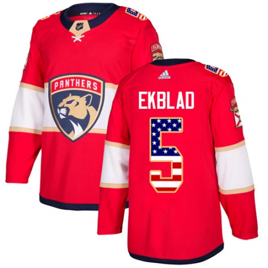 Men's Adidas Florida Panthers 5 Aaron Ekblad Authentic Red USA Flag Fashion NHL Jersey