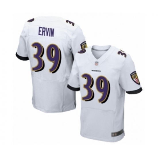 Men's Baltimore Ravens 39 Tyler Ervin Elite White Football Jersey