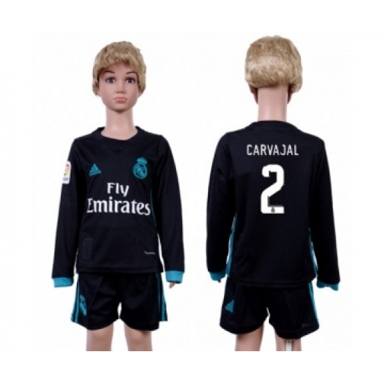 Real Madrid 2 Carvajal Away Long Sleeves Kid Soccer Club Jersey