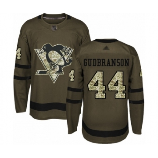 Men's Pittsburgh Penguins 44 Erik Gudbranson Authentic Green Salute to Service Hockey Jersey
