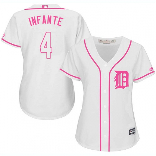 Women's Majestic Detroit Tigers 4 Omar Infante Replica White Fashion Cool Base MLB Jersey