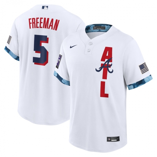 Men's Atlanta Braves 5 Freddie Freeman Nike White 2021 MLB All-Star Game Replica Player Jersey