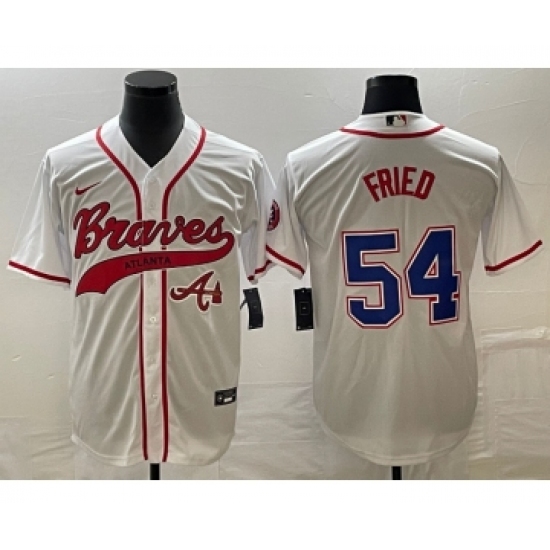 Men's Atlanta Braves 54 Max Fried White Cool Base Stitched Baseball Jersey