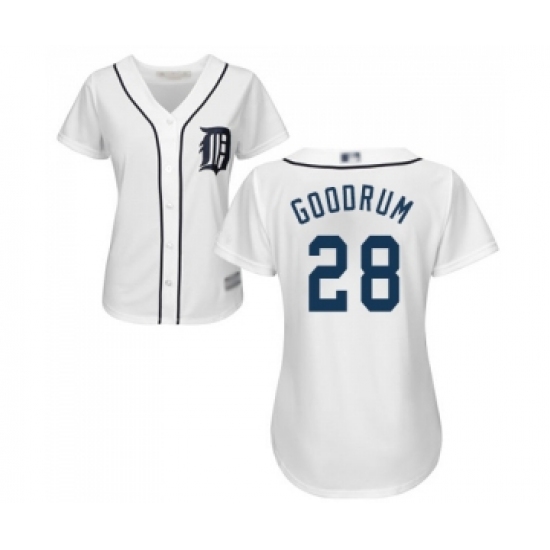 Women's Detroit Tigers 28 Niko Goodrum Replica White Home Cool Base Baseball Jersey