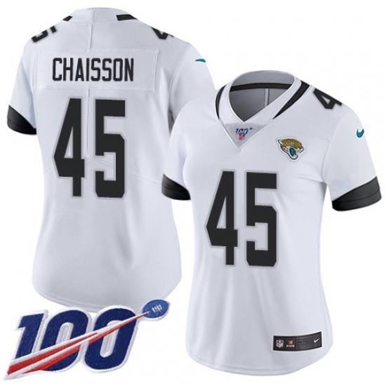 Women's Jacksonville Jaguars 45 K'Lavon Chaisson White Stitched NFL 100th Season Vapor Untouchable Limited Jersey