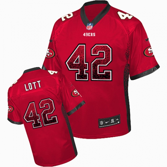 Men's Nike San Francisco 49ers 42 Ronnie Lott Elite Red Drift Fashion NFL Jersey