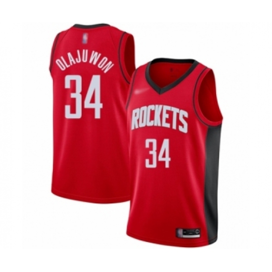 Men's Houston Rockets 34 Hakeem Olajuwon Authentic Red Finished Basketball Jersey - Icon Edition