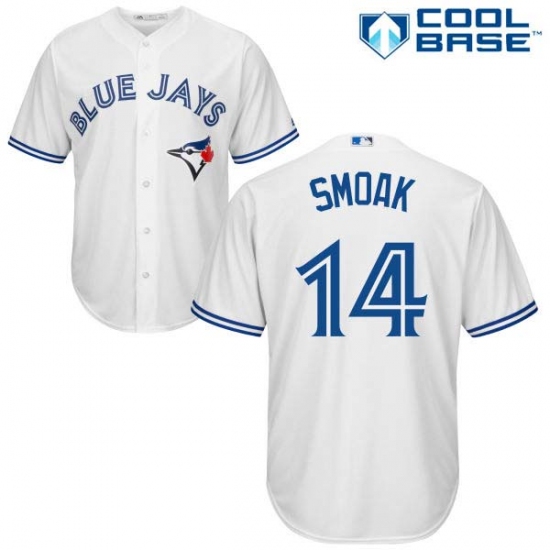 Men's Majestic Toronto Blue Jays 14 Justin Smoak Replica White Home MLB Jersey