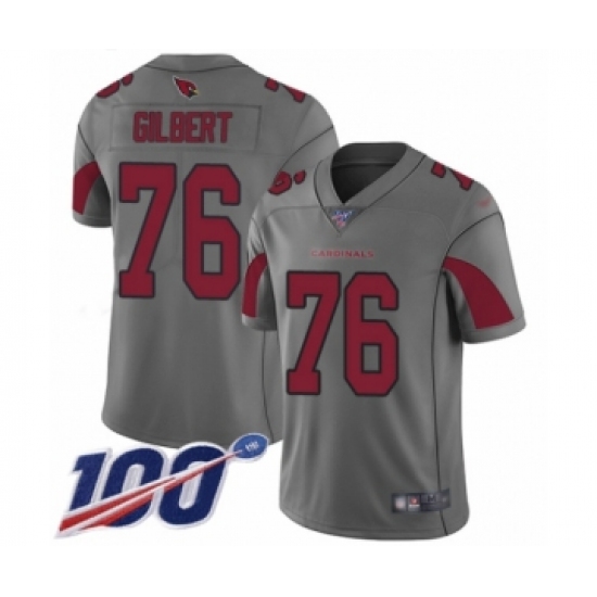Men's Arizona Cardinals 76 Marcus Gilbert Limited Silver Inverted Legend 100th Season Football Jersey