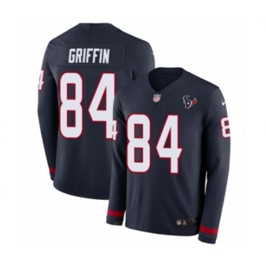 Youth Nike Houston Texans 84 Ryan Griffin Limited Navy Blue Therma Long Sleeve NFL Jersey