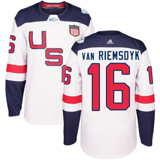 Men's Adidas Team USA 16 James van Riemsdyk Authentic White Home 2016 World Cup Ice Hockey Jersey