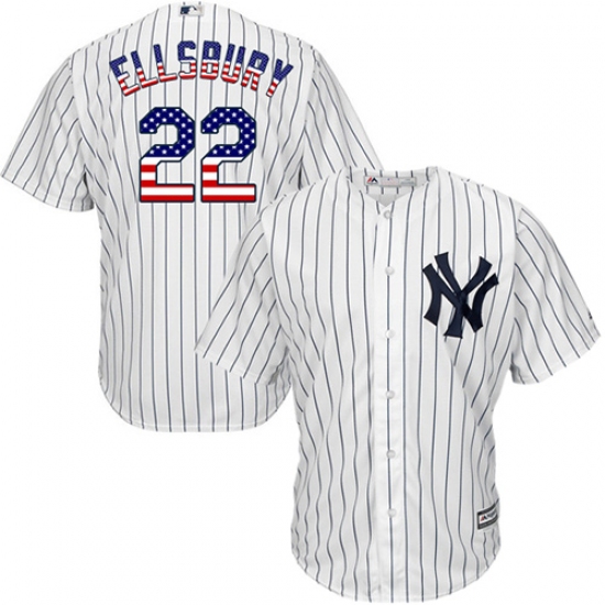 Men's Majestic New York Yankees 22 Jacoby Ellsbury Authentic White USA Flag Fashion MLB Jersey