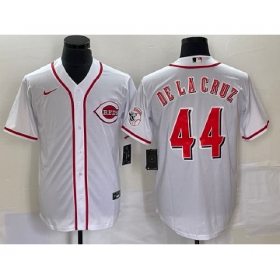 Men's Nike Cincinnati Reds 44 Elly De La Cruz White Cool Base Stitched Baseball Jersey