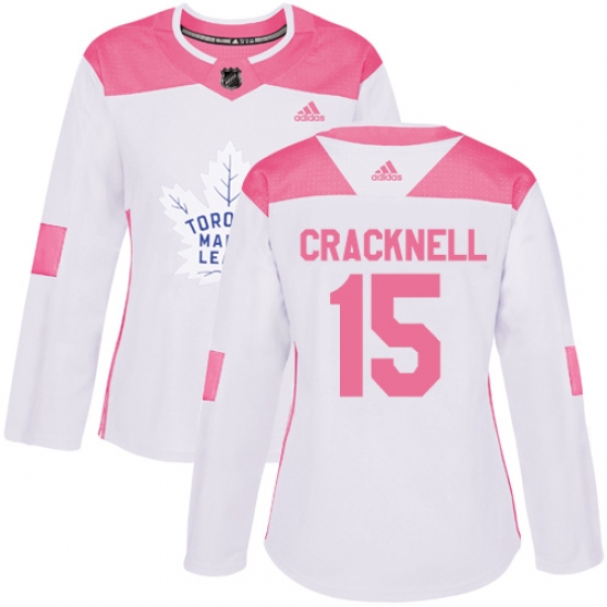 Women's Adidas Toronto Maple Leafs 15 Adam Cracknell Authentic White Pink Fashion NHL Jersey