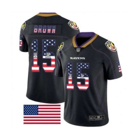 Men's Baltimore Ravens 15 Marquise Brown Limited Black Rush USA Flag Football Jersey