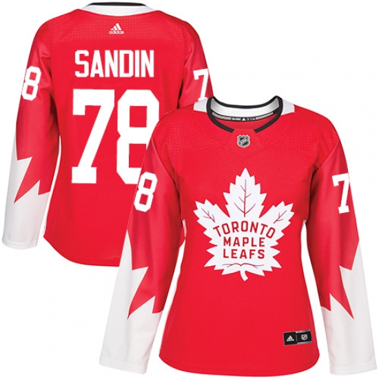 Women's Adidas Toronto Maple Leafs 78 Rasmus Sandin Authentic Red Alternate NHL Jersey