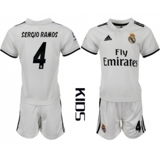 Real Madrid 4 Sergio Ramos White Home Kid Soccer Club Jersey