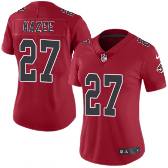 Women Nike Atlanta Falcons 27 Damontae Kazee Limited Red Rush Vapor Untouchable NFL Jersey