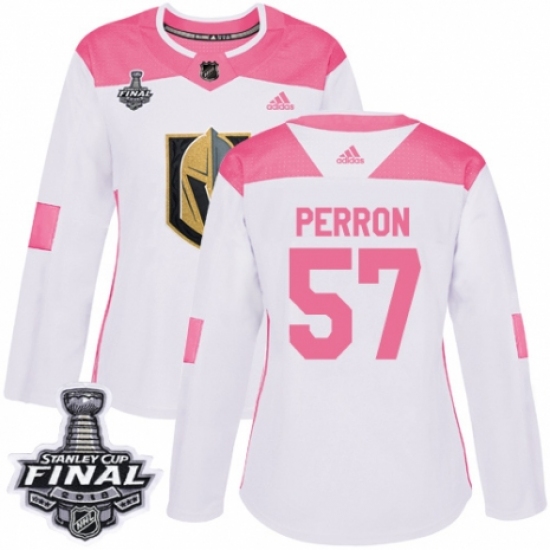 Women's Adidas Vegas Golden Knights 57 David Perron Authentic White/Pink Fashion 2018 Stanley Cup Final NHL Jersey