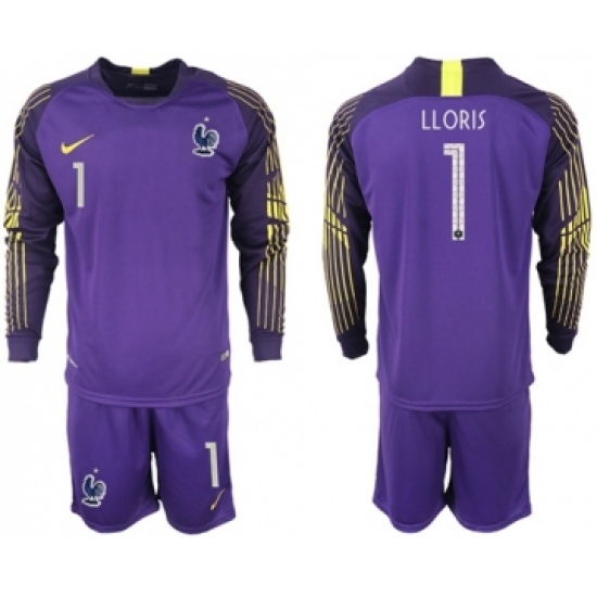 France 1 LLORIS Purple Goalkeeper Long Sleeves Soccer Country Jersey