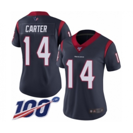 Women's Houston Texans 14 DeAndre Carter Navy Blue Team Color Vapor Untouchable Limited Player 100th Season Football Jersey