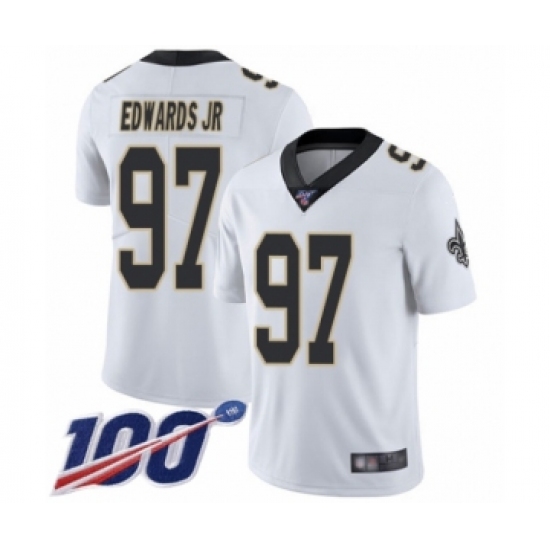 Men's New Orleans Saints 97 Mario Edwards Jr White Vapor Untouchable Limited Player 100th Season Football Jersey