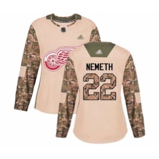 Women's Detroit Red Wings 22 Patrik Nemeth Authentic Camo Veterans Day Practice Hockey Jersey