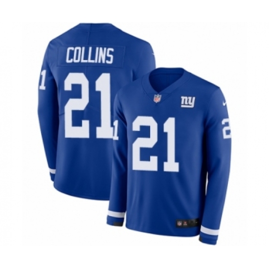 Men's Nike New York Giants 21 Landon Collins Limited Royal Blue Therma Long Sleeve NFL Jersey