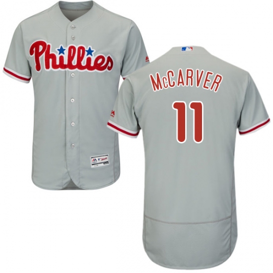 Men's Majestic Philadelphia Phillies 11 Tim McCarver Grey Road Flex Base Authentic Collection MLB Jersey