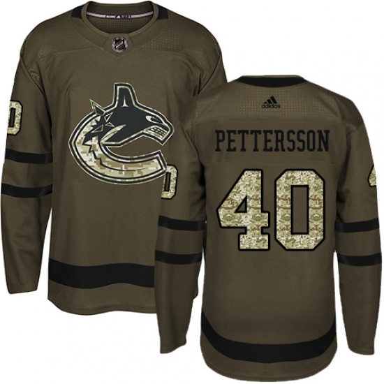 Youth Adidas Vancouver Canucks 40 Elias Pettersson Green Salute to Service Stitched NHL Jersey