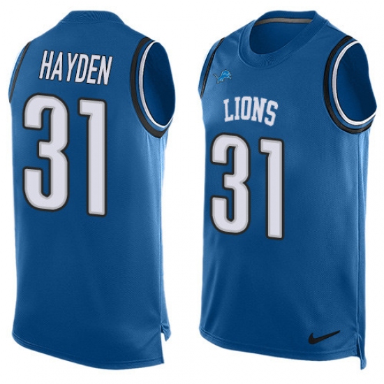 Men's Nike Detroit Lions 31 D.J. Hayden Limited Light Blue Player Name & Number Tank Top NFL Jersey