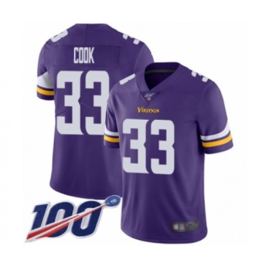 Men's Minnesota Vikings 33 Dalvin Cook Purple Team Color Vapor Untouchable Limited Player 100th Season Football Jersey