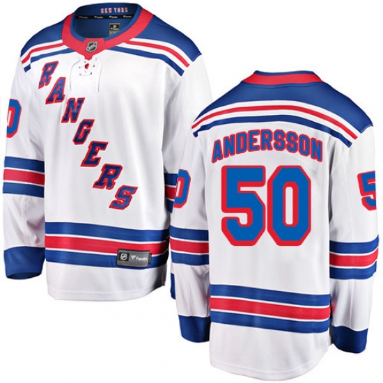 Youth New York Rangers 50 Lias Andersson Fanatics Branded White Away Breakaway NHL Jersey