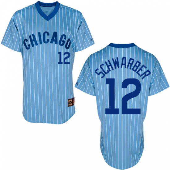 Men's Majestic Chicago Cubs 12 Kyle Schwarber Replica Blue Cooperstown Throwback MLB Jersey