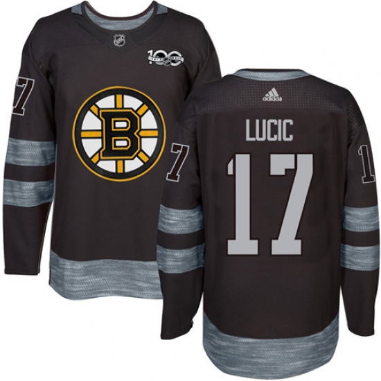 Men's Adidas Boston Bruins 17 Milan Lucic Authentic Black 1917-2017 100th Anniversary NHL Jersey