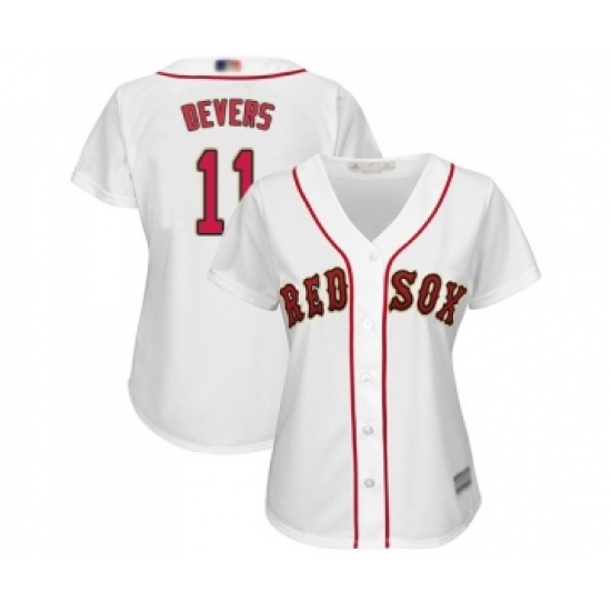 Women's Boston Red Sox 11 Rafael Devers Authentic White 2019 Gold Program Cool Base Baseball Jersey