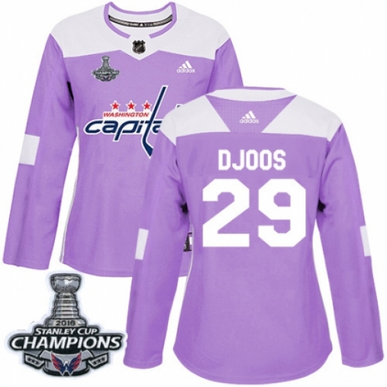 Women's Adidas Washington Capitals 29 Christian Djoos Authentic Purple Fights Cancer Practice 2018 Stanley Cup Final Champions NHL Jersey