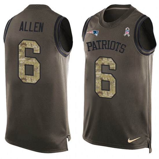 Men's Nike New England Patriots 6 Ryan Allen Limited Green Salute to Service Tank Top NFL Jersey