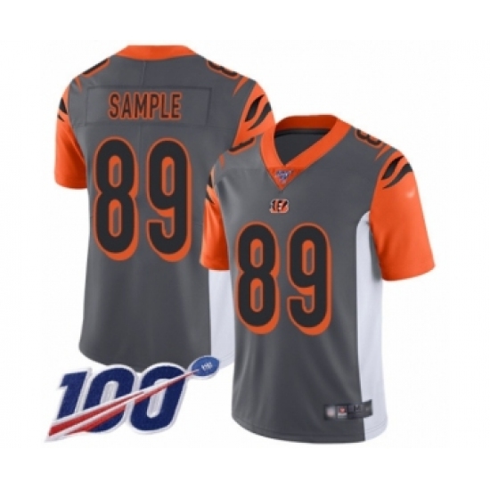 Men's Cincinnati Bengals 89 Drew Sample Limited Silver Inverted Legend 100th Season Football Jersey