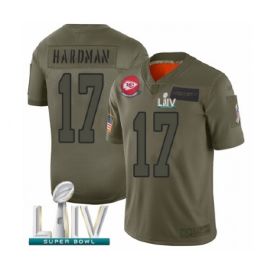 Men's Kansas City Chiefs 17 Mecole Hardman Limited Olive 2019 Salute to Service Super Bowl LIV Bound Football Jersey