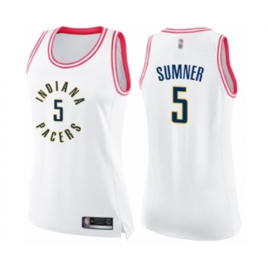 Women's Indiana Pacers 5 Edmond Sumner Swingman White Pink Fashion Basketball Jersey