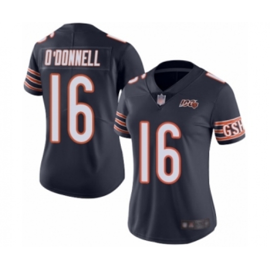 Women's Chicago Bears 16 Pat O'Donnell Navy Blue Team Color 100th Season Limited Football Jersey