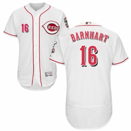 Men's Majestic Cincinnati Reds 16 Tucker Barnhart White Home Flex Base Authentic Collection MLB Jersey