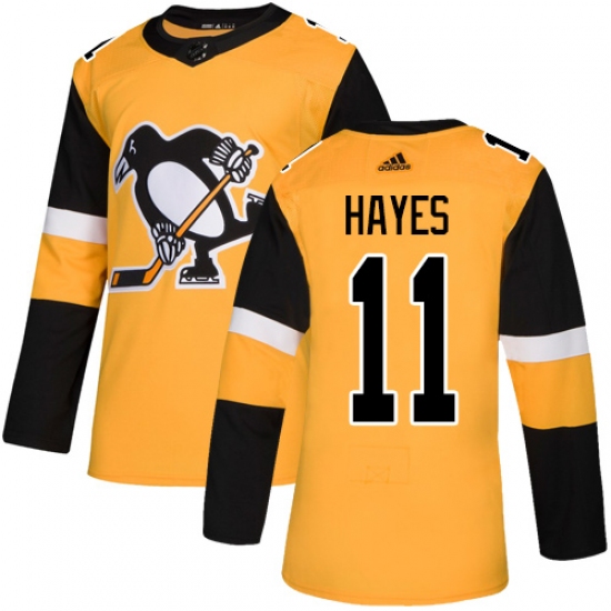 Men's Adidas Pittsburgh Penguins 11 Jimmy Hayes Authentic Gold Alternate NHL Jersey